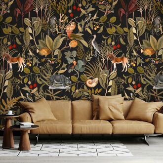 Fotobehang Smart Art Gallery - Zwart - Vintage Groen - Olijf - Bruin - Rood - Beige - 2,70m X 212cm