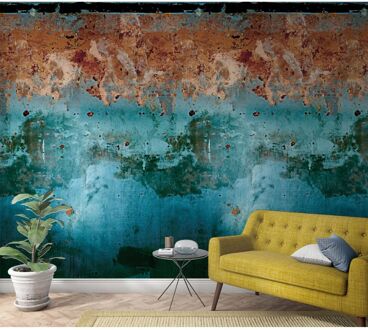 Fotobehang Smart Art Roestige Muur - Groen - Blauw - Roestbruin - Oranje - 2,70m X 159cm