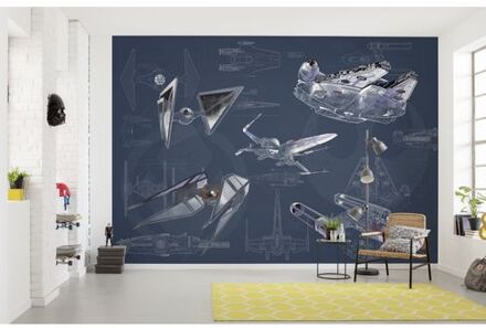 Fotobehang - Star Wars Blueprint Dark 400x280cm - Vliesbehang Multikleur