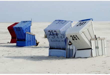 fotobehang strandstoel blauw en beige