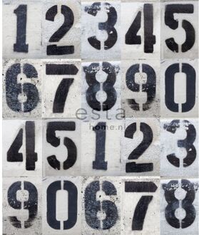 fotobehang street map numbers zwart en wit Blauw