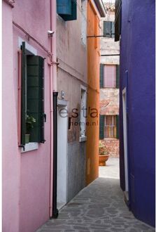 fotobehang street roze, paars en oranje Blauw