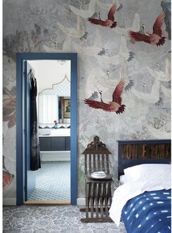 Fotobehang Vanilla Lime 14376 Kraanvogels - Grijs - Rood - 2,70m X 300cm