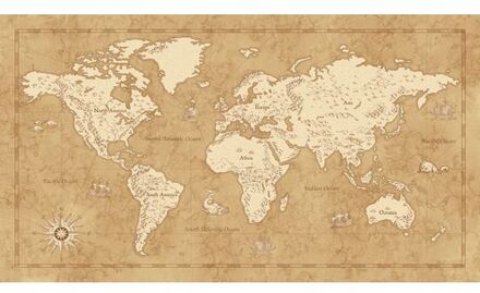 Fotobehang - Vintage World Map 500x280cm - Vliesbehang Multikleur