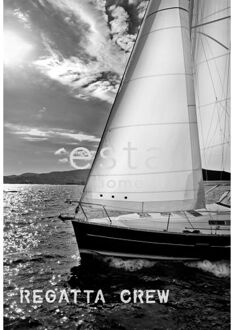 fotobehang zeilboot zwart en wit Blauw