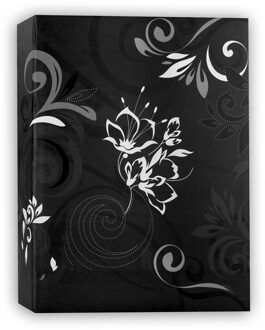 Fotoboek/fotoalbum Umbria met insteekhoesjes zwart bloemenprint voor 100 fotos 13 x 16,5 x 5 cm - Fotoalbums