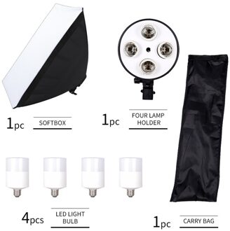 Fotografie 50X70Cm Verlichting Vier Lamp Softbox Kit Met E27 Base Holder Soft Box Camera Accessoires Voor Foto studio Video doos Socket Bulb