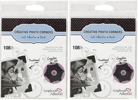 Fotohoekjes zelfklevend - 216x - zwart - 10 x 10 mm - foto album plakkers/stickers