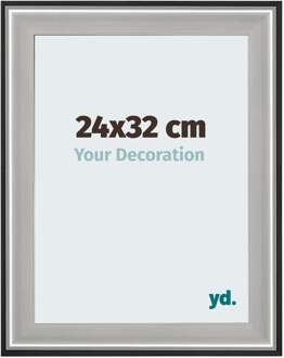 Fotolijst 24x32 cm - Zwart Zilver Gepolijst - Hout - Birmingham