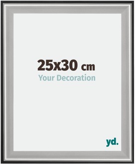 Fotolijst 25x30 cm - Zwart Zilver Gepolijst - Hout - Birmingham