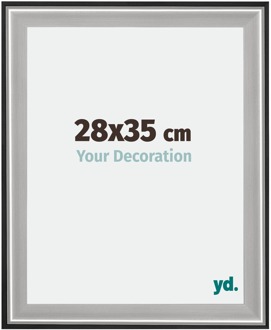 Fotolijst 28x35 cm - Zwart Zilver Gepolijst - Hout - Birmingham