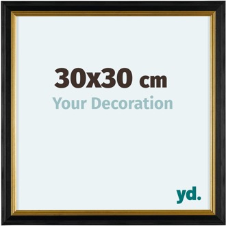 Fotolijst 30x30cm Zwart Goud Hout Lincoln - 30x30 cm