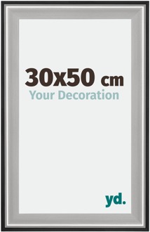 Fotolijst 30x50 cm - Zwart Zilver Gepolijst - Hout - Birmingham