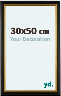 Fotolijst 30x50cm Zwart Goud Hout Lincoln - 30x50 cm
