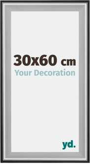 Fotolijst 30x60 cm - Zwart Zilver Gepolijst - Hout - Birmingham