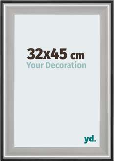 Fotolijst 32x45 cm - Zwart Zilver Gepolijst - Hout - Birmingham