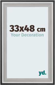 Fotolijst 33x48 cm - Zwart Zilver Gepolijst - Hout - Birmingham