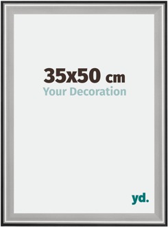Fotolijst 35x50 cm - Zwart Zilver Gepolijst - Hout - Birmingham