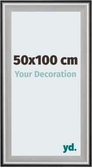 Fotolijst 50x100 cm - Zwart Zilver Gepolijst - Hout - Birmingham