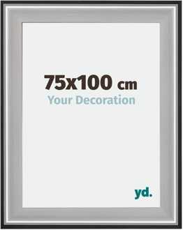 Fotolijst 75x100 cm - Zwart Zilver Gepolijst - Hout - Birmingham