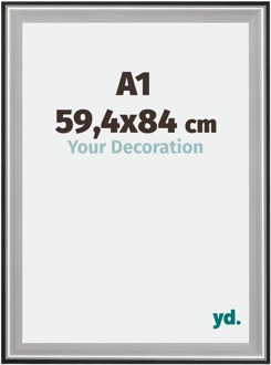 Fotolijst A1 - 59,4x84 cm - Zwart Zilver Gepolijst - Hout - Birmingham - 59.4x84 cm
