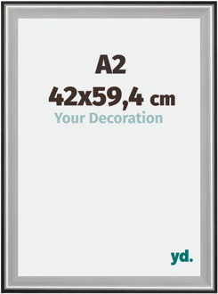 Fotolijst A2 - 42x59,4 cm - Zwart Zilver Gepolijst - Hout - Birmingham - 42x59.4 cm