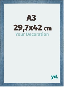 Fotolijst A3 - 29,7x42 cm - Helder Blauw Geveegd - MDF - Mura - 29.7x42 cm