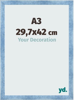 Fotolijst A3 - 29,7x42 cm - Helder Blauw Geveegd - MDF - Pisa - 29.7x42 cm
