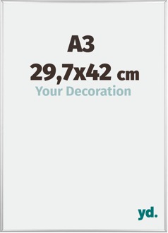 Fotolijst A3 - 29,7x42 cm - Zilver Hoogglans - Aluminium - Kent - 29.7x42 cm