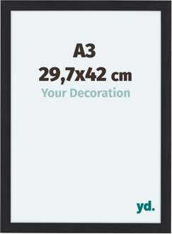 Fotolijst A3 - 29,7x42 cm - Zwart - Houtnerf - MDF - Como Zwart Houtnerf - 29.7x42 cm