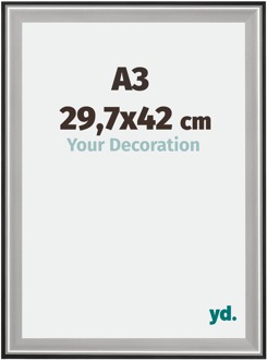 Fotolijst A3 - 29,7x42 cm - Zwart Zilver Gepolijst - Hout - Birmingham - 29.7x42 cm