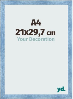 Fotolijst A4 - 21x29,7 cm - Helder Blauw Geveegd - MDF - Pisa - 21x29.7 cm