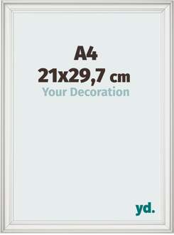 Fotolijst A4 - 21x29,7 cm - Wit Geveegd - MDF - Lazio - 21x29.7 cm