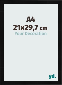 Fotolijst A4 - 21x29,7 cm - Zwart Hoogglans - MDF - Pisa - 21x29.7 cm