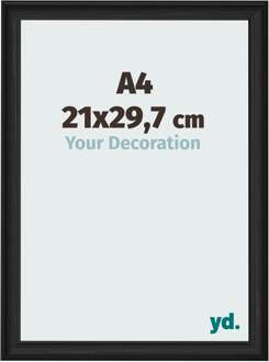 Fotolijst A4 - 21x29,7 cm - Zwart Houtnerf - MDF - Lazio - 21x29.7 cm