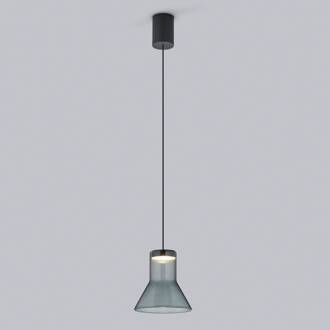 Fou LED hanglamp rookglas 13x13,5cm rookgrijs-transparant, zwart