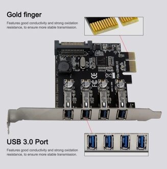 Four Ports USB 3.0 Super Fast 5Gbps PCI-E Expansion Card PCI Express Adapter Converter Card Power Supply Module For Desktop PC with 2U Low-profile Bracket