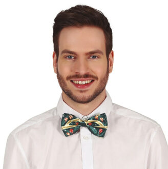 Fout feeststrikje - groen - kerstballen - polyester - voor volwassenen - vlinderstrikje