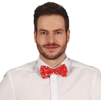 Fout feeststrikje - rood - kerstprint - polyester - voor volwassenen - vlinderstrikje
