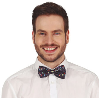 Fout feeststrikje - zwart - kerstverlichting - polyester - voor volwassenen - vlinderstrikje