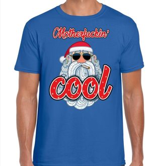 Fout Kerst shirt / t-shirt - Stoere kerstman - motherfucking cool - blauw voor heren - kerstkleding / kerst outfit XL (54)