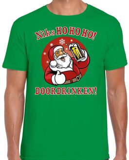 Fout kerst shirt zuipende kerstman niks ho ho ho doordrinken groen voor heren XL (54) - kerst t-shirts