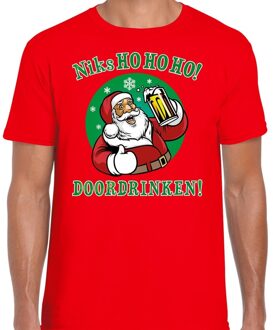 Fout kerst shirt zuipende kerstman niks ho ho ho doordrinken rood voor heren S (48) - kerst t-shirts
