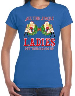 Fout kerstborrel t-shirt / kerstshirt single / jingle ladies blauw voor dames M - kerst t-shirts