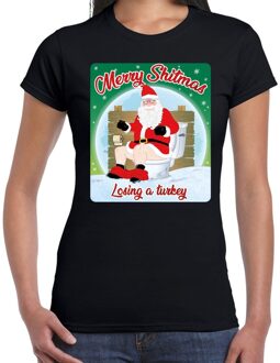 Fout Kerstshirt / t-shirt  - Merry shitmas losing a turkey - zwart voor dames - kerstkleding / kerst outfit XL
