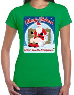 Fout Kerstshirt / t-shirt  - Merry shitmas who stole the toiletpaper - groen voor dames - kerstkleding / kerst outfit L