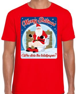 Fout Kerstshirt / t-shirt  - Merry shitmas who stole the toiletpaper - rood voor heren - kerstkleding / kerst outfit L
