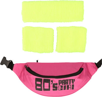 Foute 80s/90s party verkleed accessoire set - neon geel - jaren 80/90 thema feestje