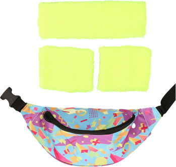 Foute 80s/90s party verkleed accessoire set - neon geel - jaren 80/90 thema feestje
