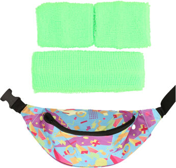 Foute 80s/90s party verkleed accessoire set - neon groen - jaren 80/90 thema feestje
